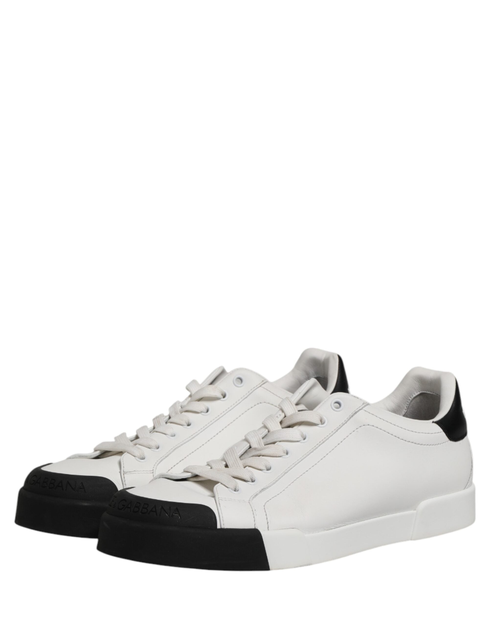 Black White Leather Low Top Sneakers Shoes