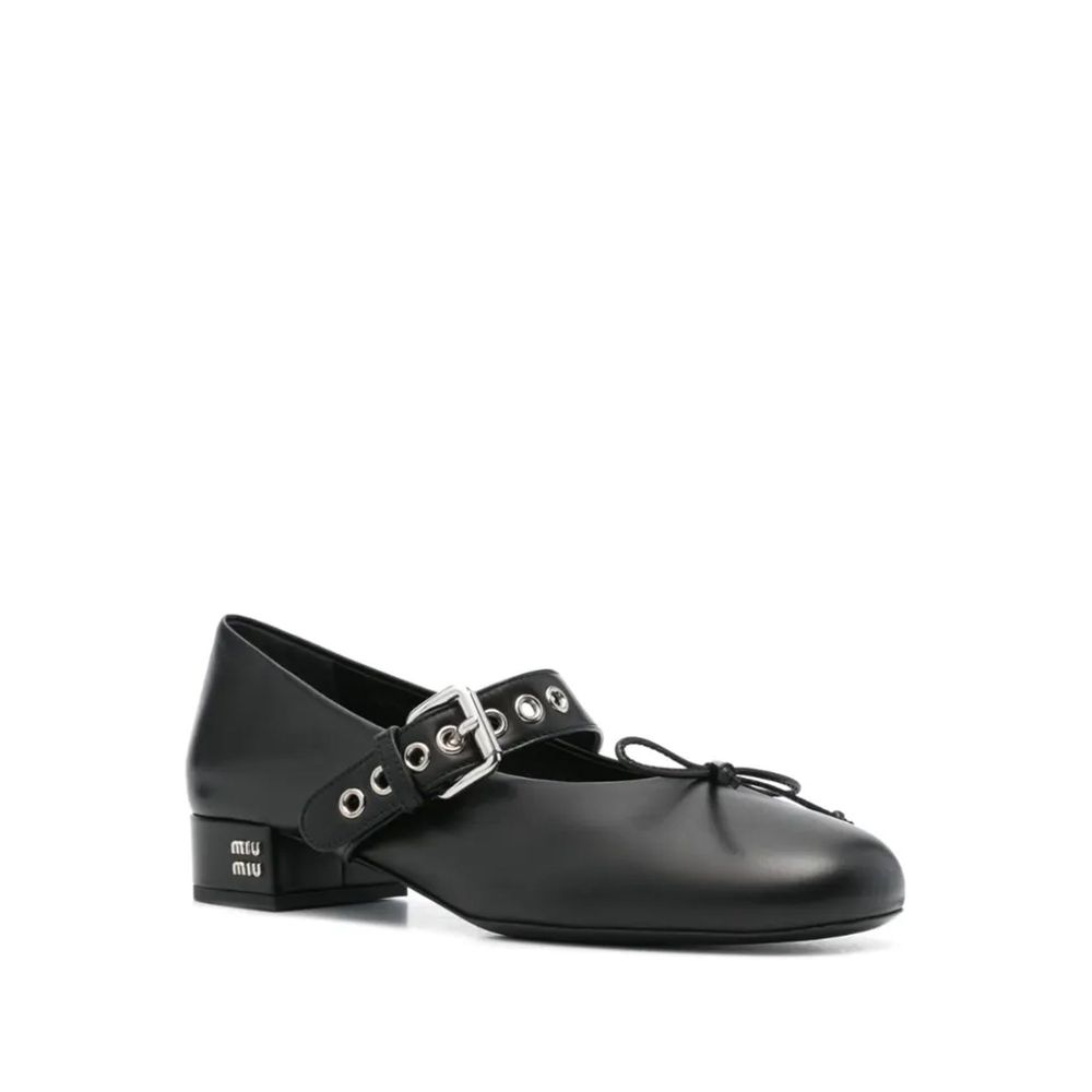 Black Calfskin Mid Heel Pumps