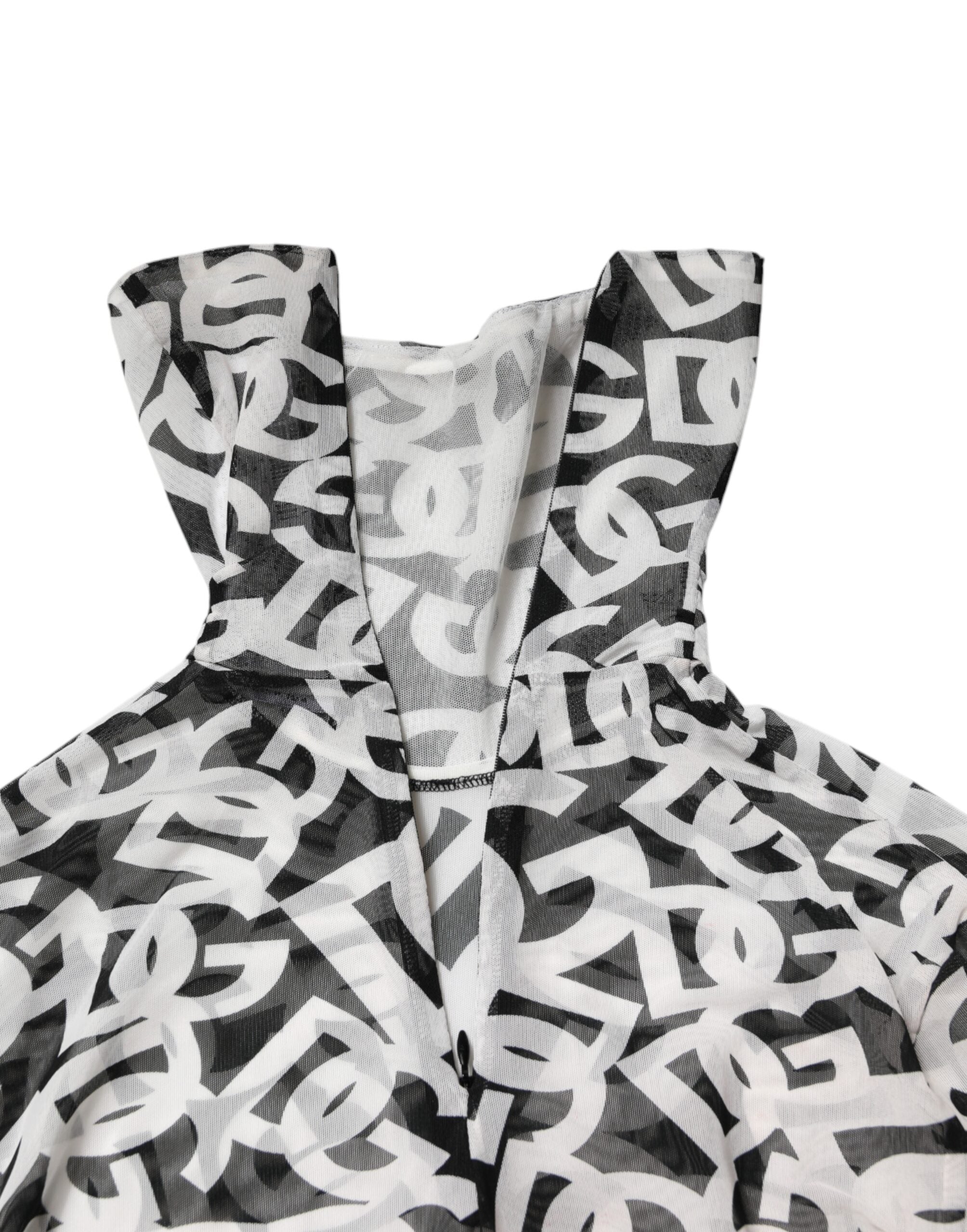 White DG Logo Long Sleeves Turtleneck Top