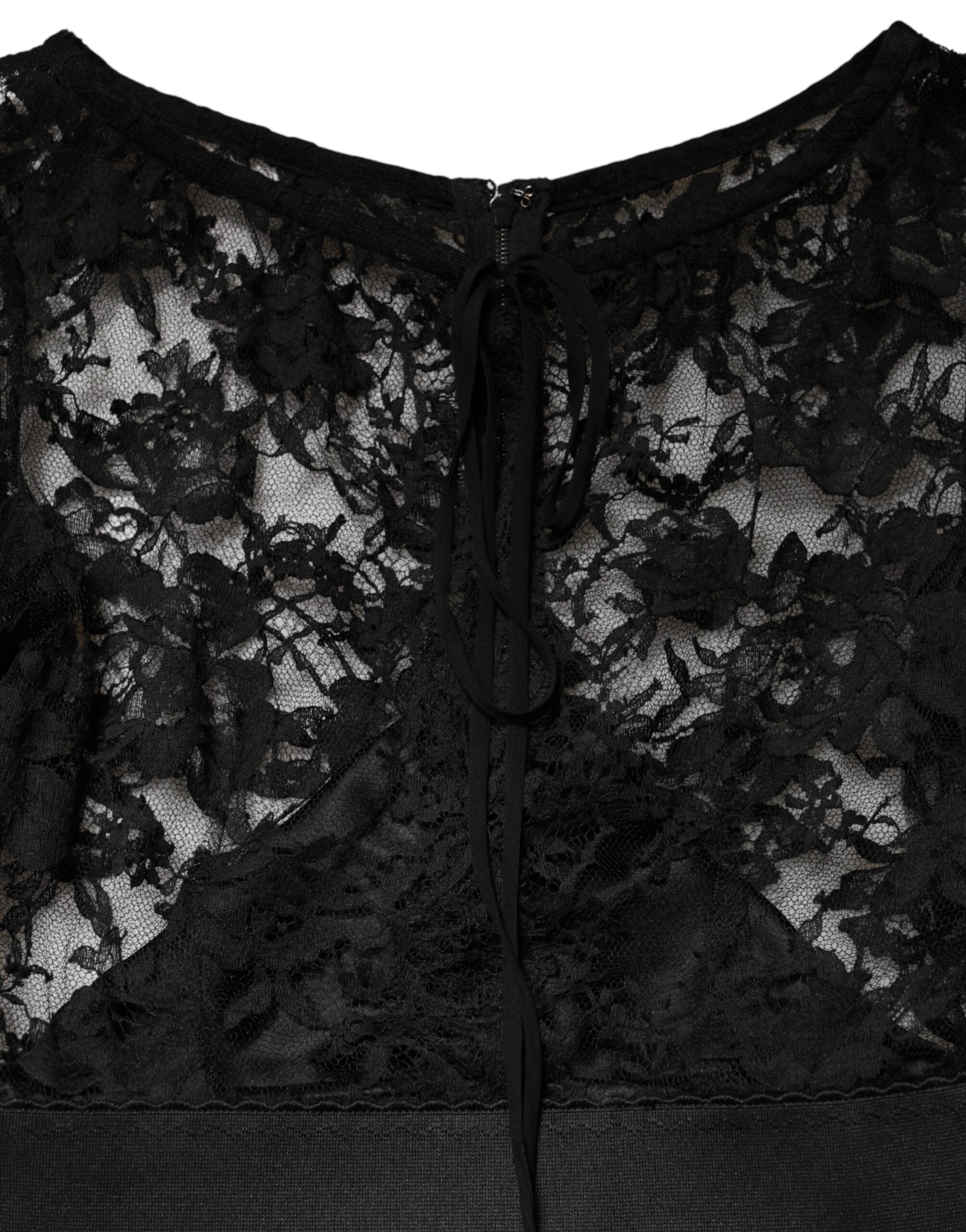 Black Lace Trim Cotton Sheath Midi Dress