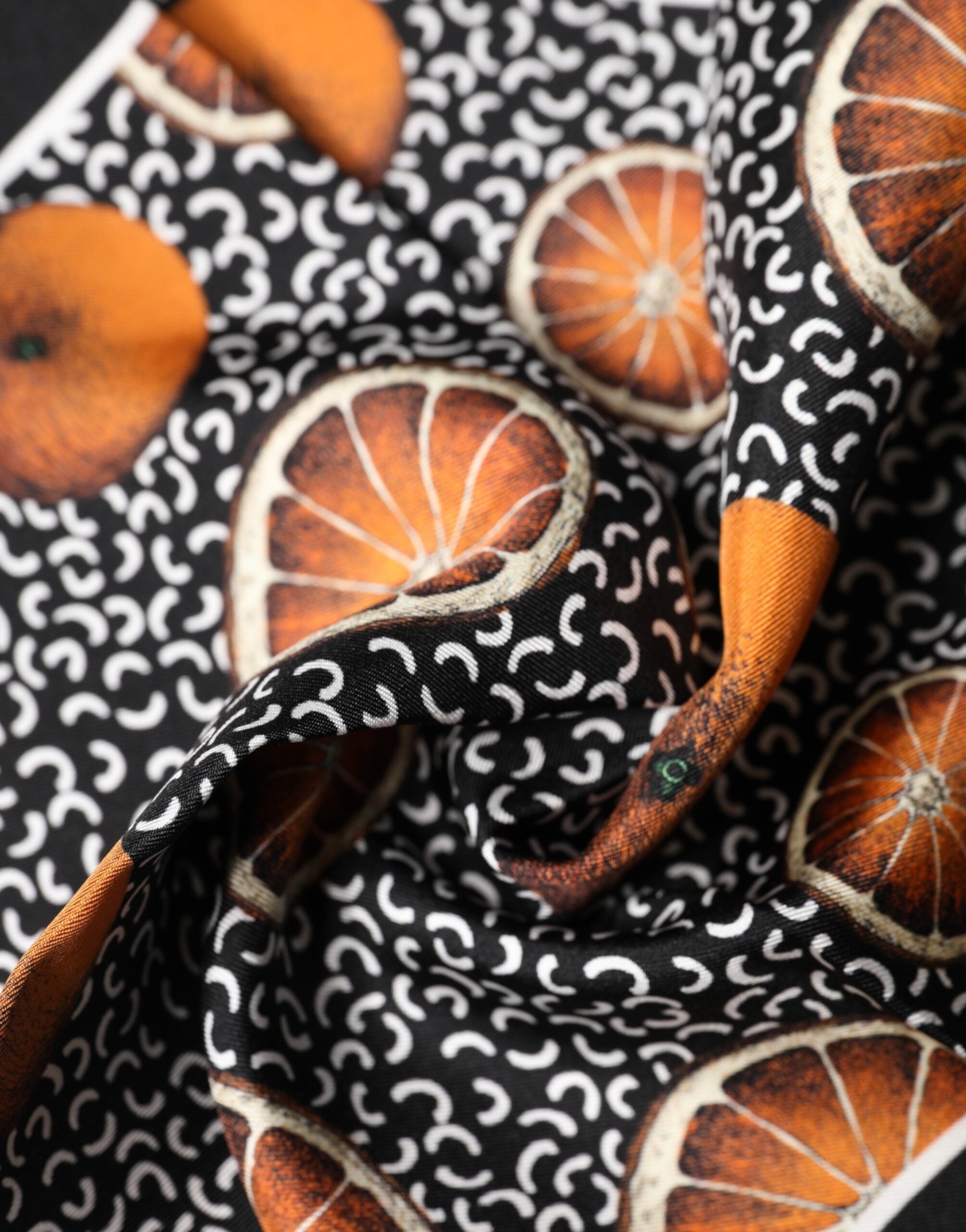 Black Orange Print Square Handkerchief Scarf