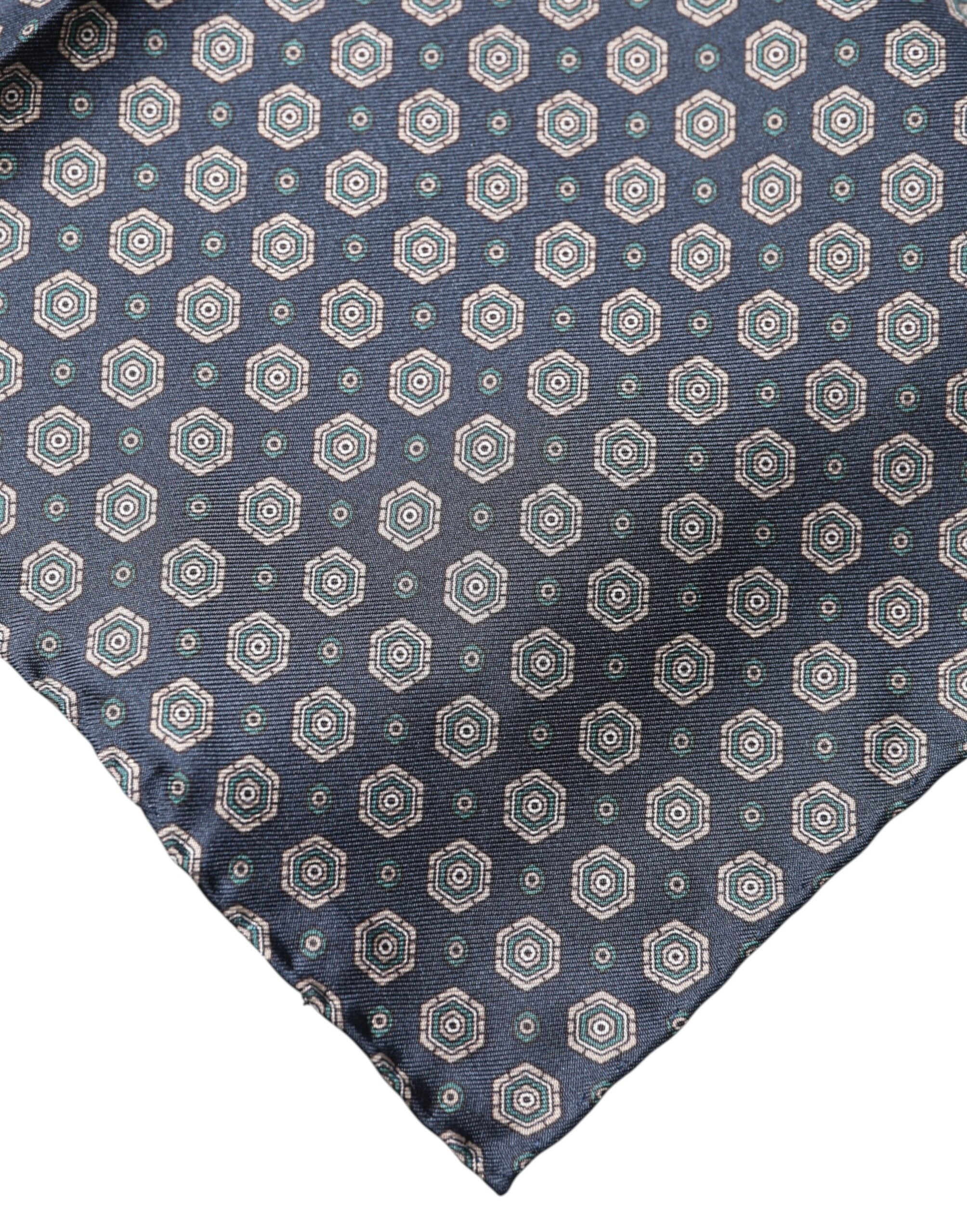 Blue Patterned Silk Square Handkerchief Scarf