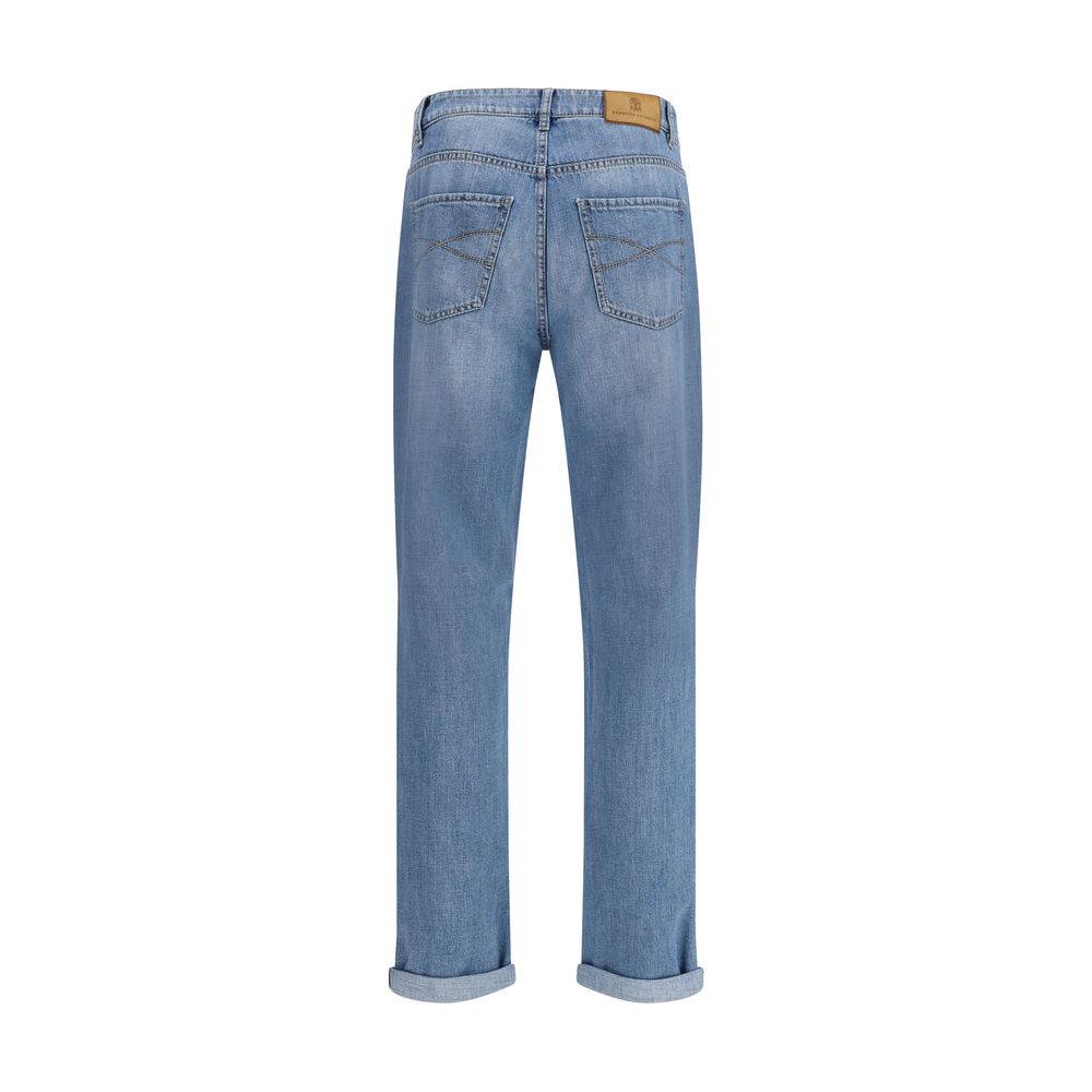 Light Blue Cotton Straight-Leg Jeans