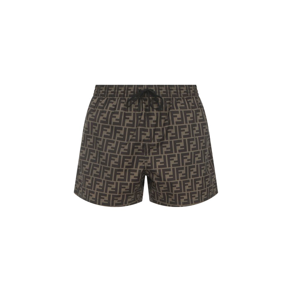 Brown Polyester Swim Shorts