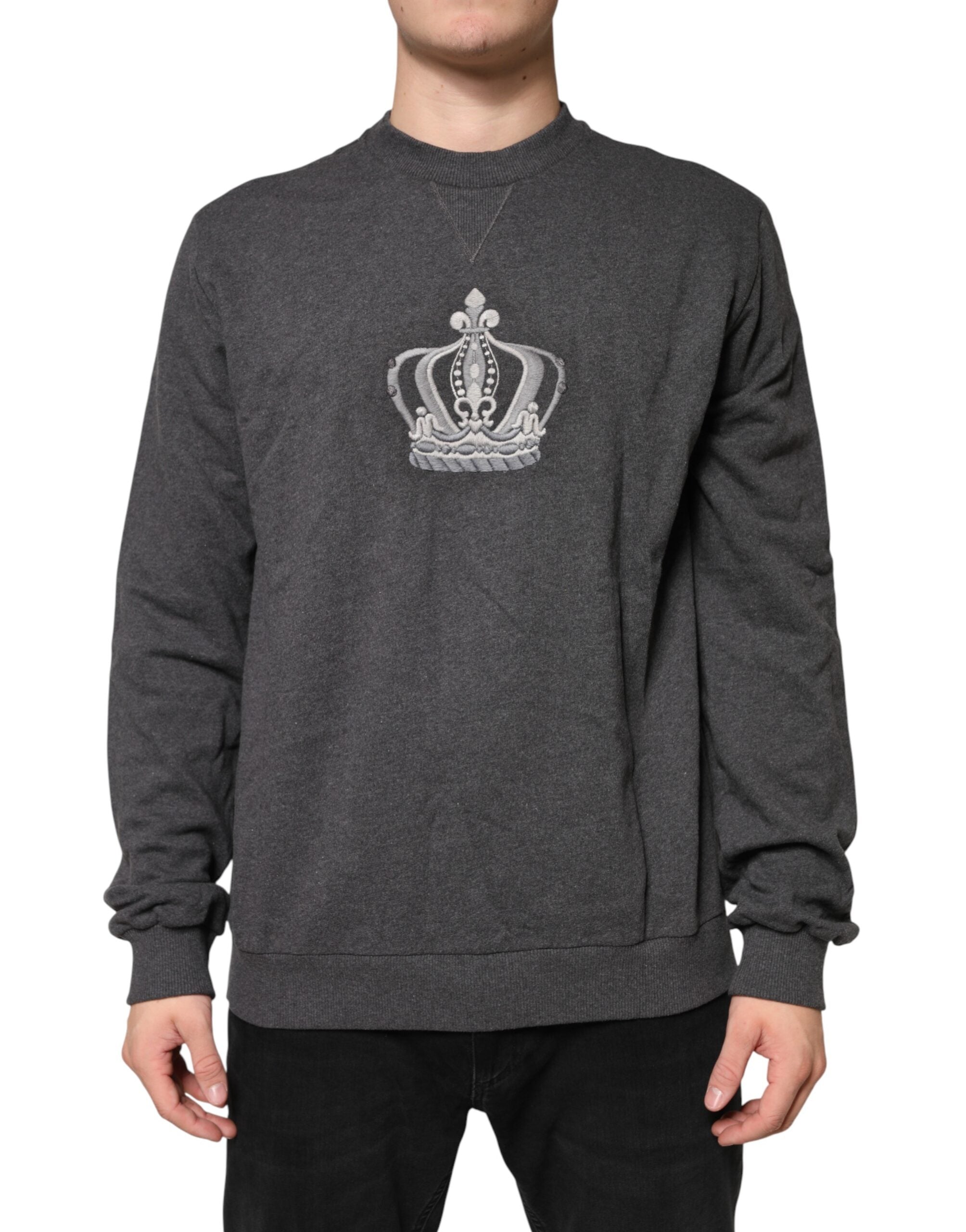 Gray Crown Crew Neck Men Sweatshirt Sweater