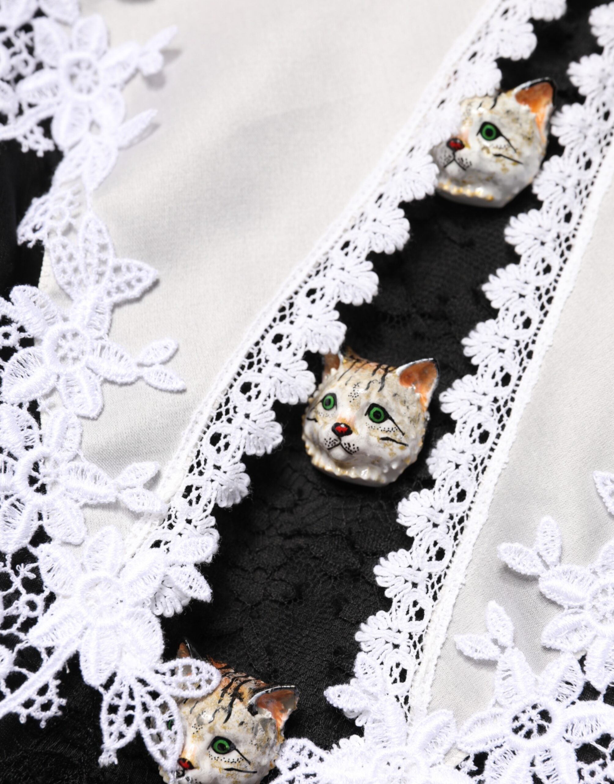 Black White Silk Macrame Lace Midi Dress