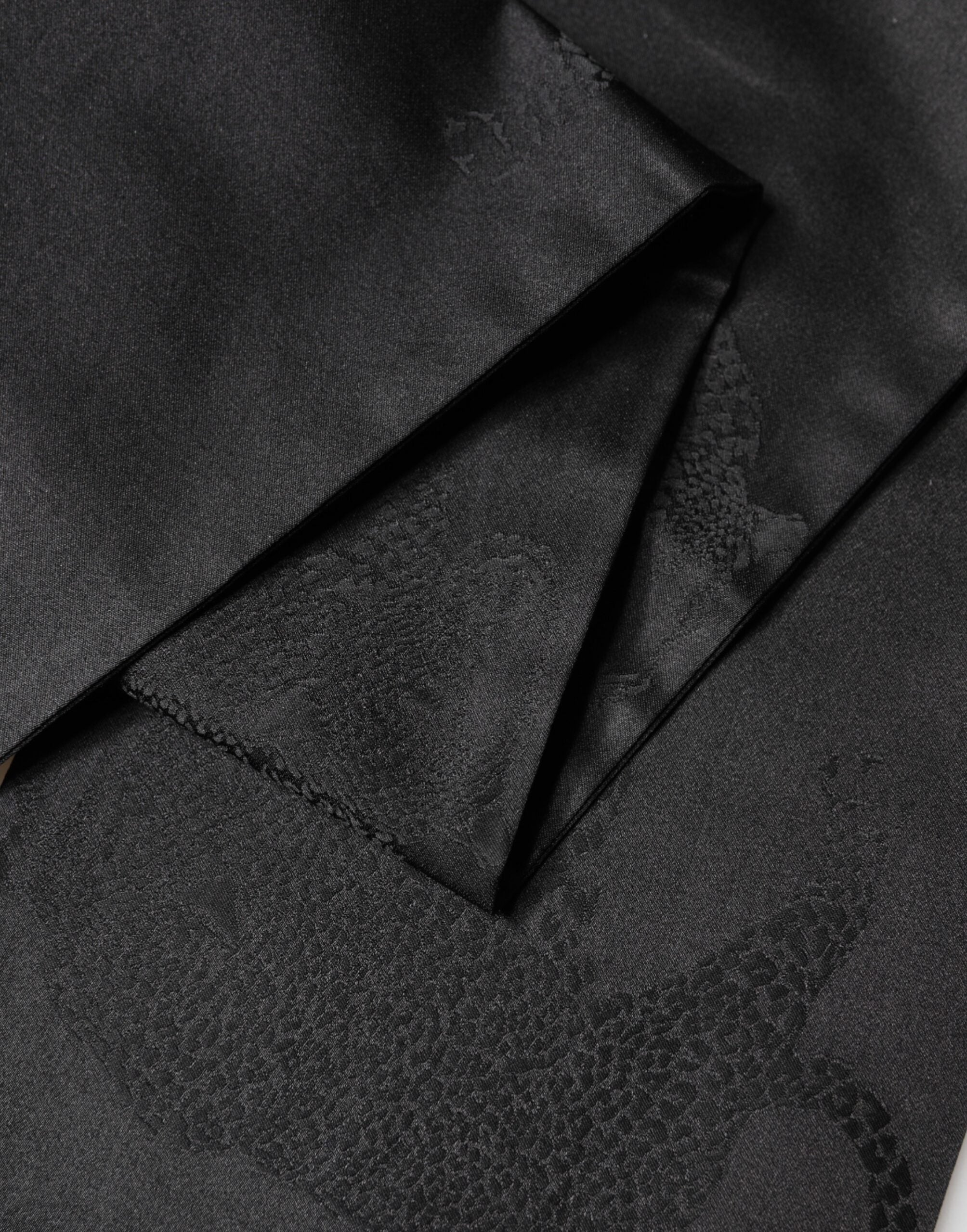 Black Satin Silk Fringes Neck Foulard Scarf