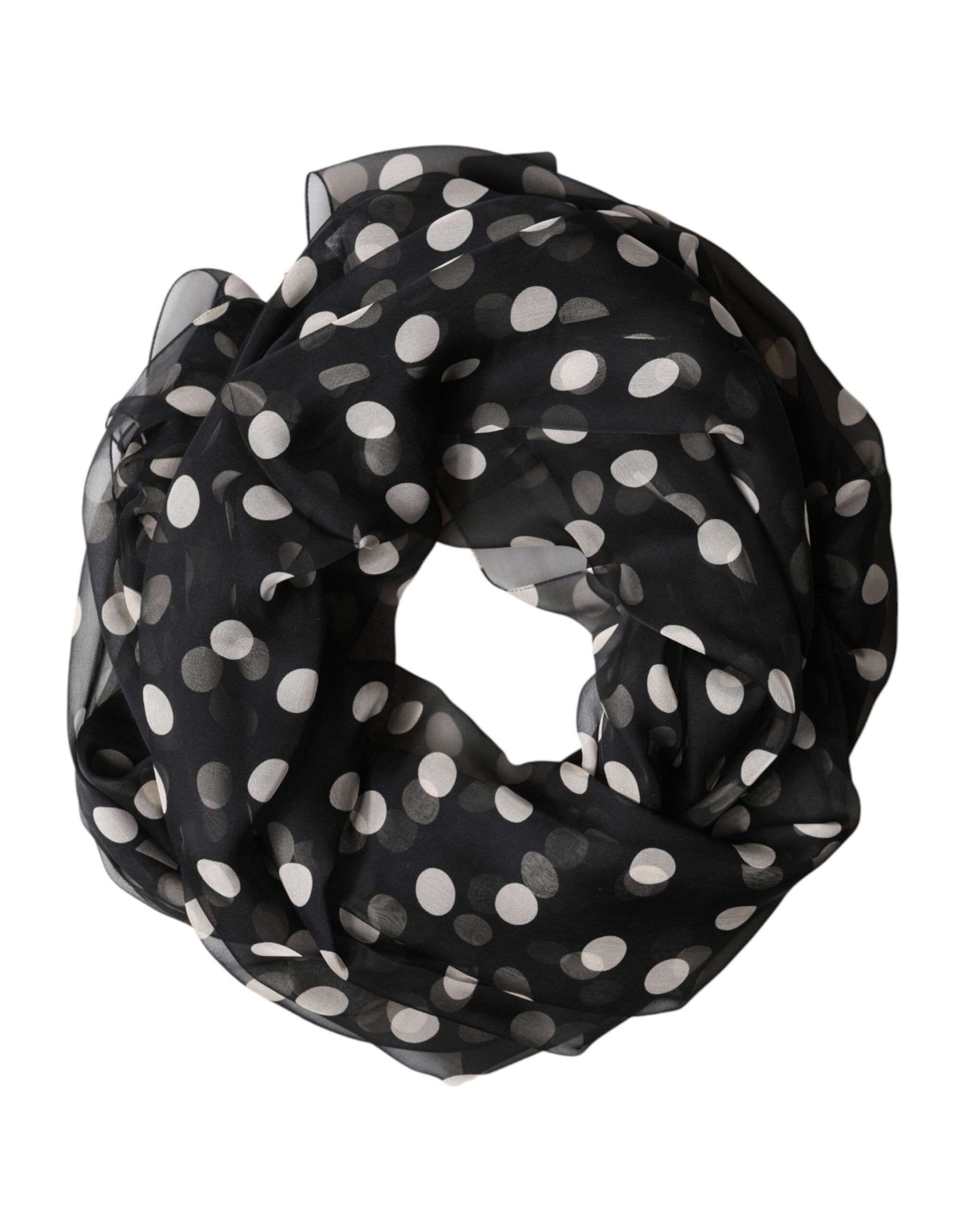 Black Polka Dot Silk Neck Wrap Shawl 205cm x 137cm Scarf