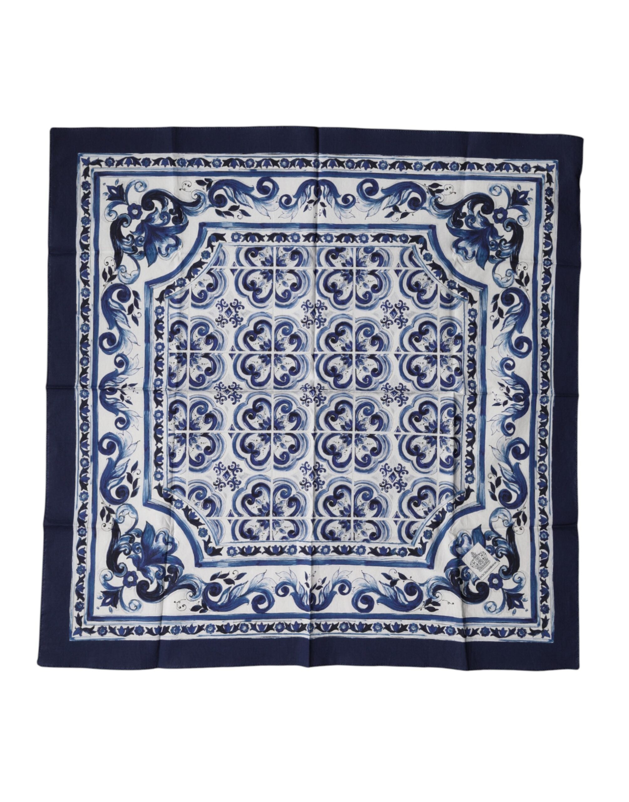 Blue Majolica Cotton Square Lace Stole 53cm x 53cm Scarf