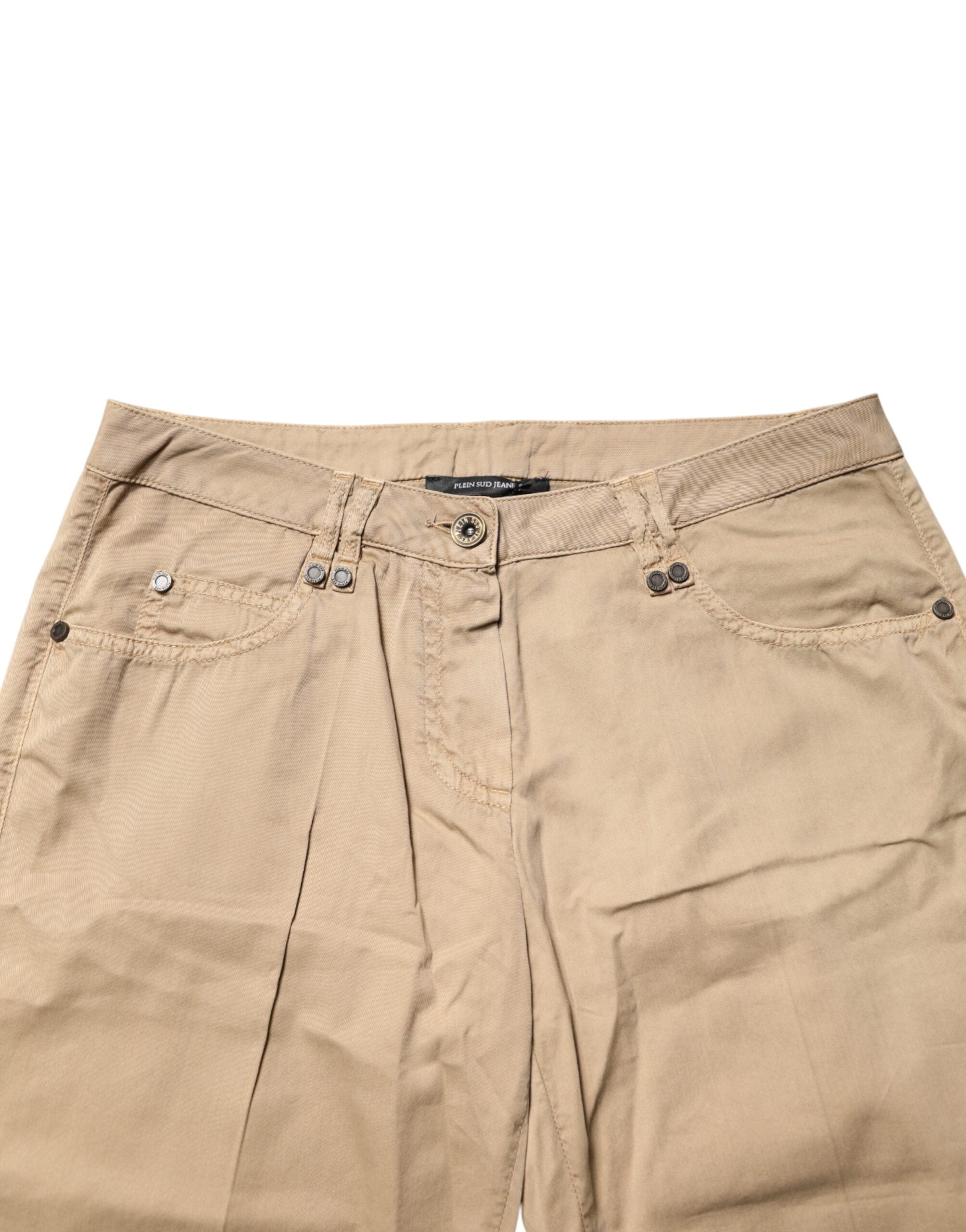 Beige Straight Cotton Stretch Chino Pants