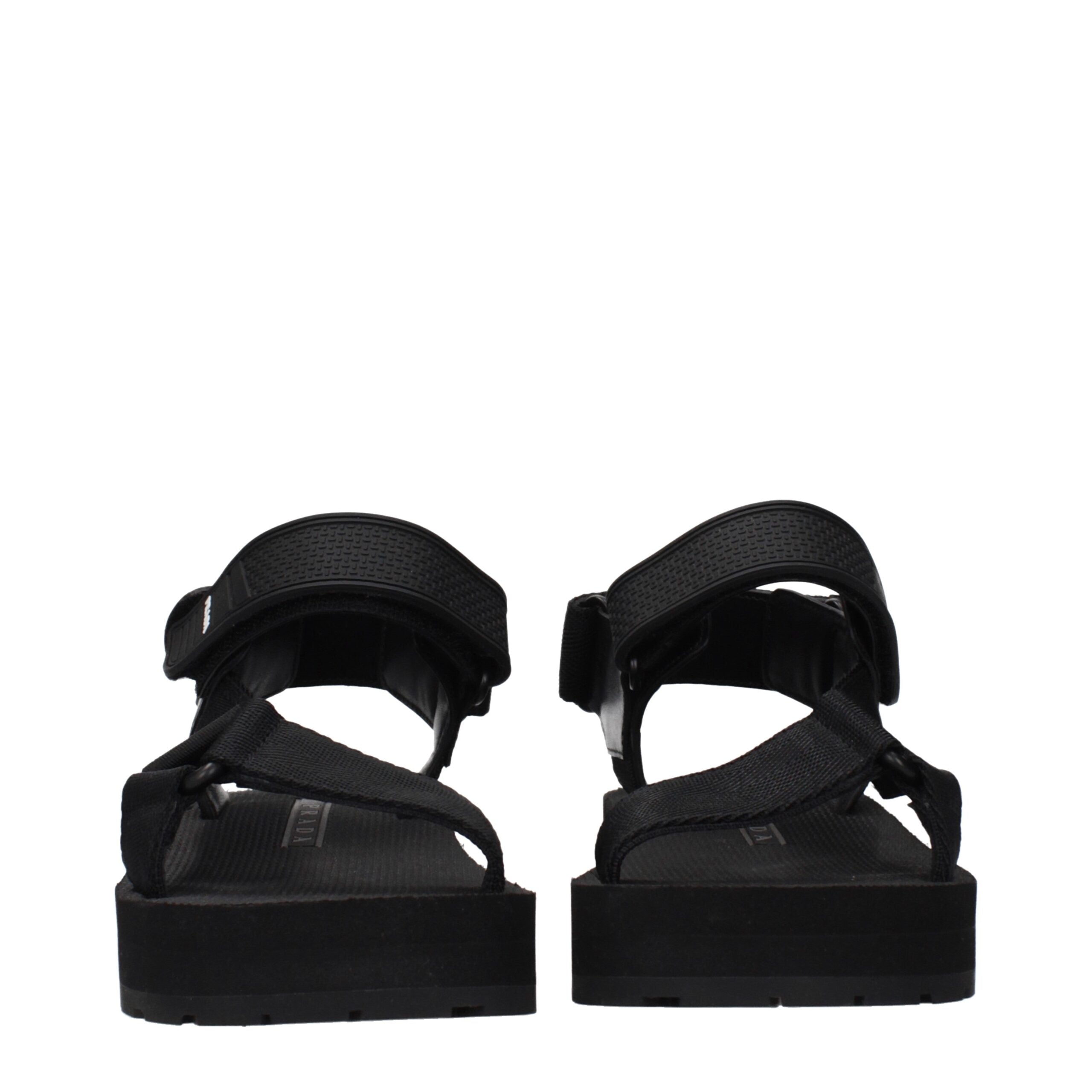 Black Fabric Flat Sandals