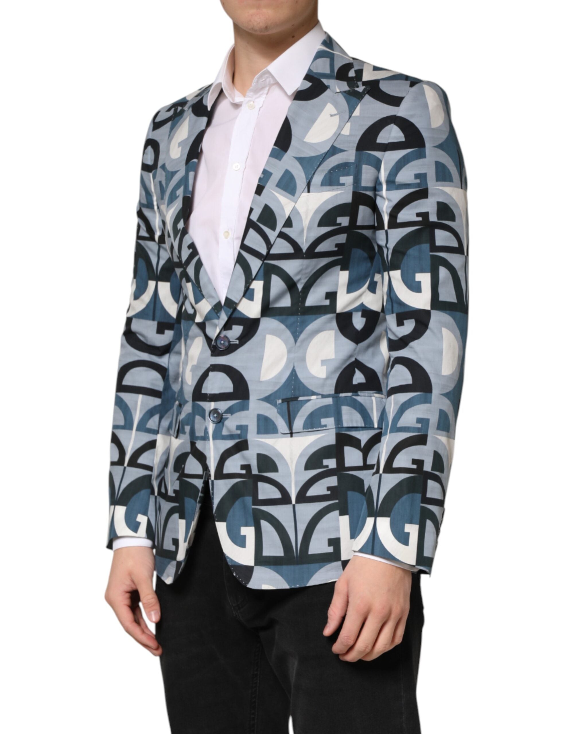 Blue Logo Monogram Single Breasted Blazer