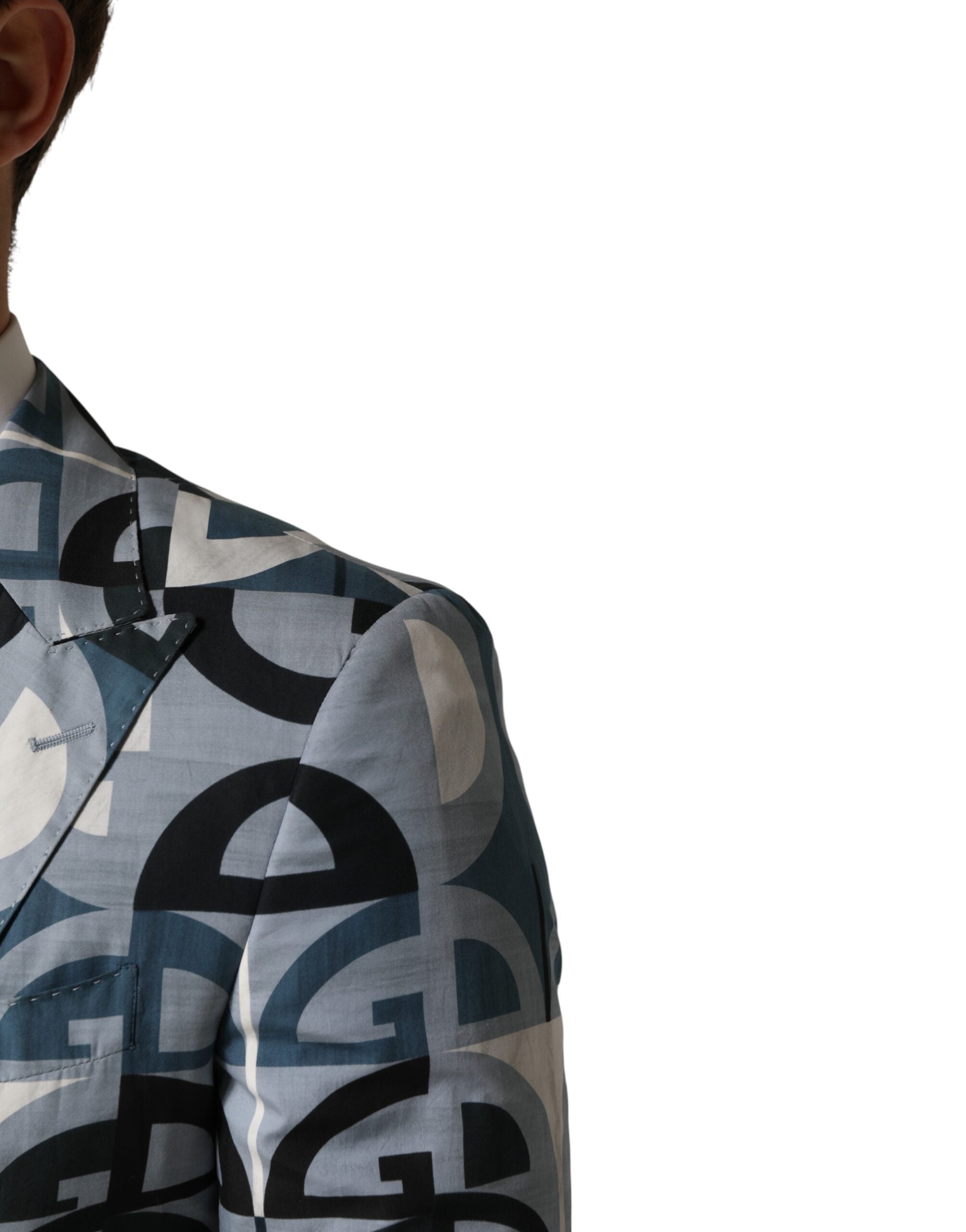 Blue Logo Monogram Single Breasted Blazer