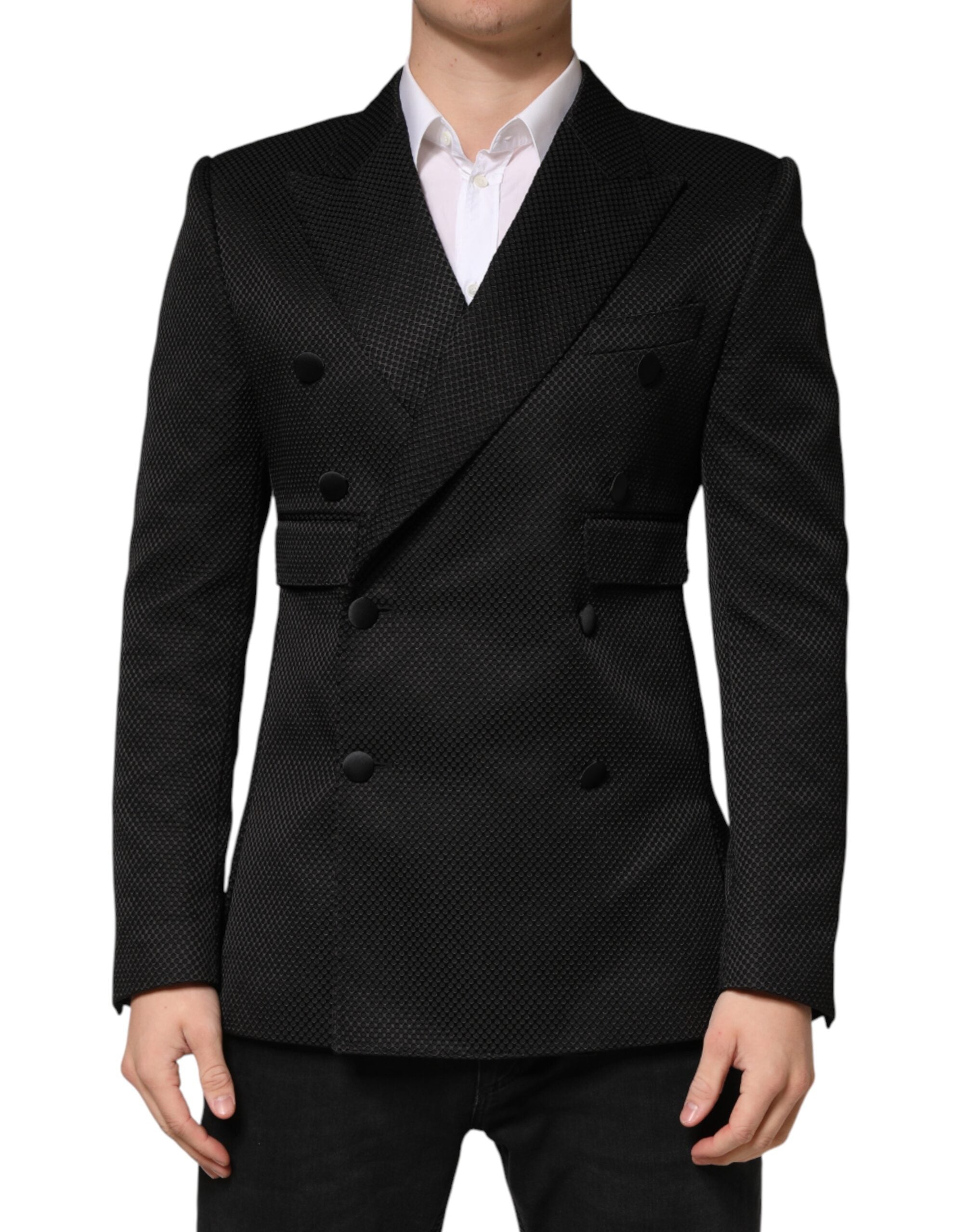 Black Cotton Double Breasted 2 Button Blazer