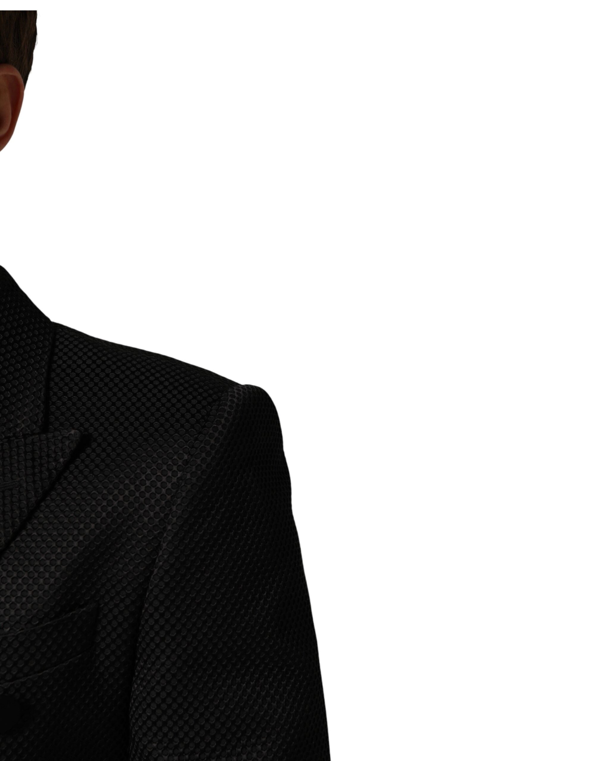 Black Cotton Double Breasted 2 Button Blazer