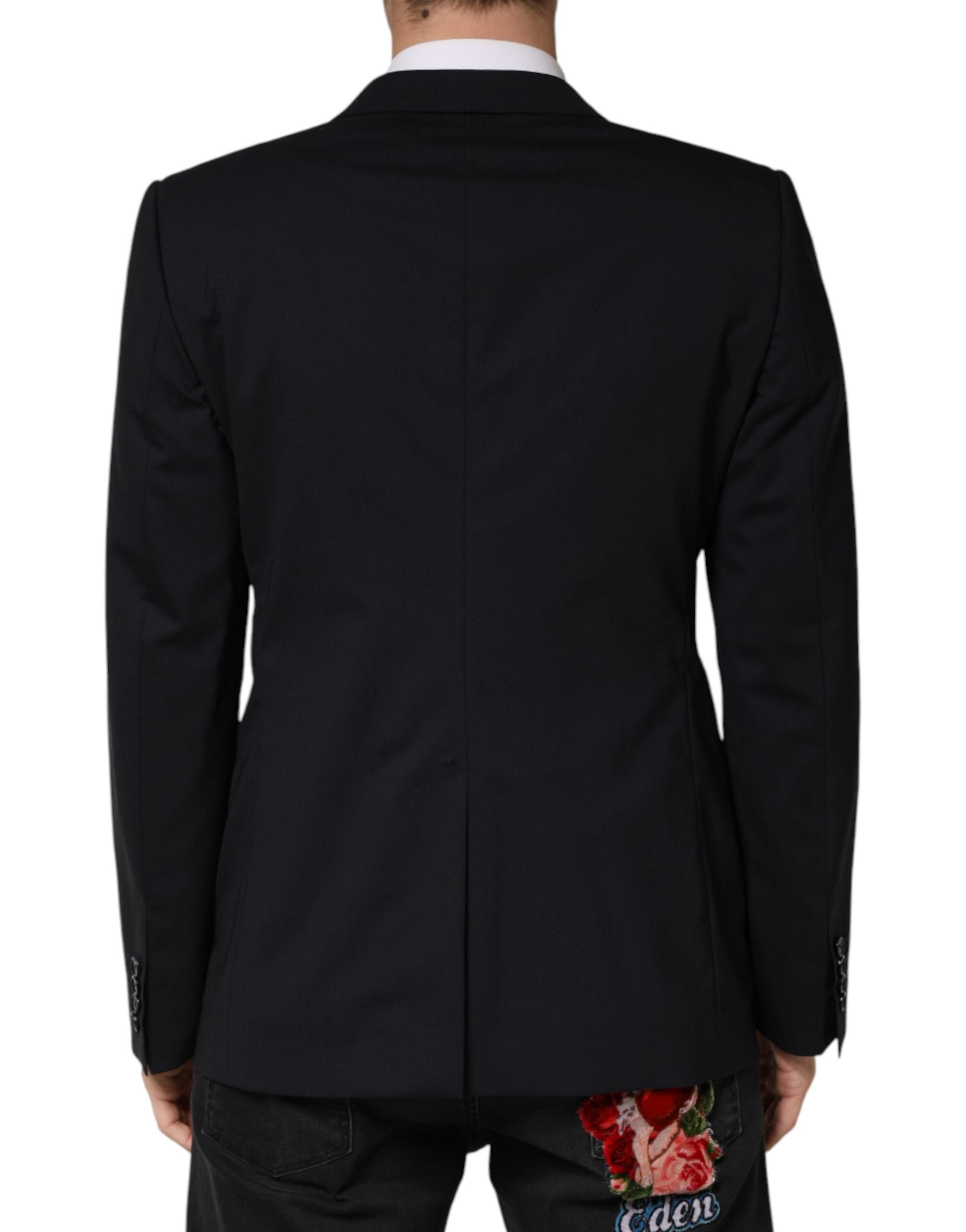 Black Wool Single Breasted 2 Button Blazer