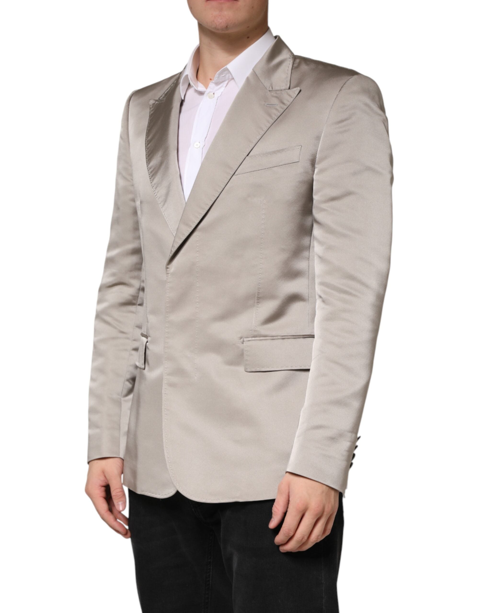 Beige Silk Single Breasted Jacket Men Blazer