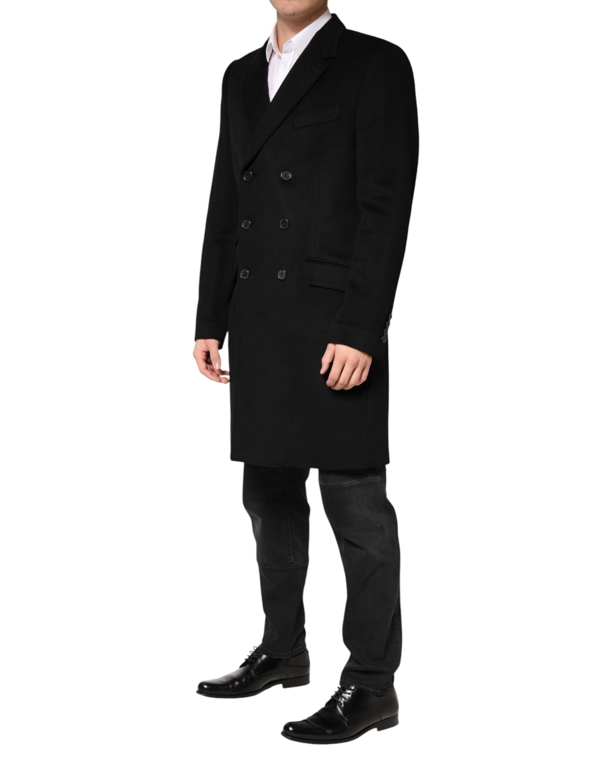 Black Wool Double Breasted TrenchCoat Jacket