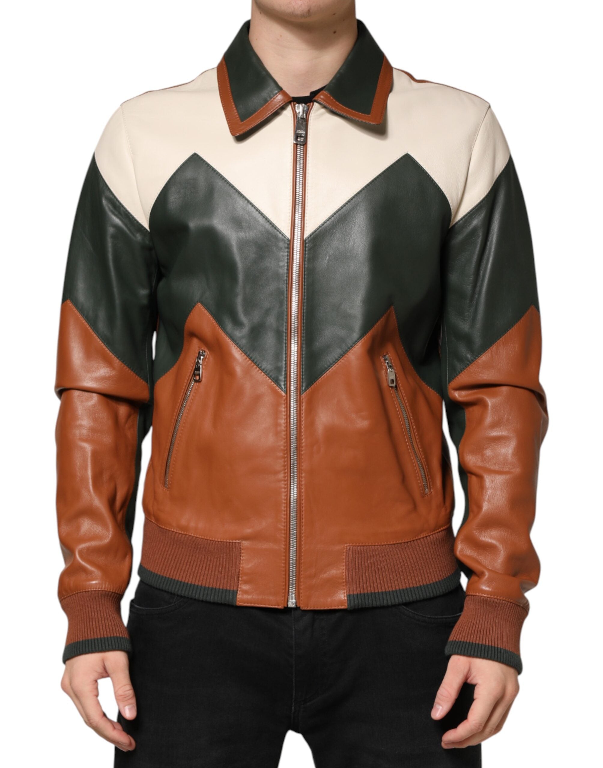 Multicolor Leather Full Zip men Biker Jacket