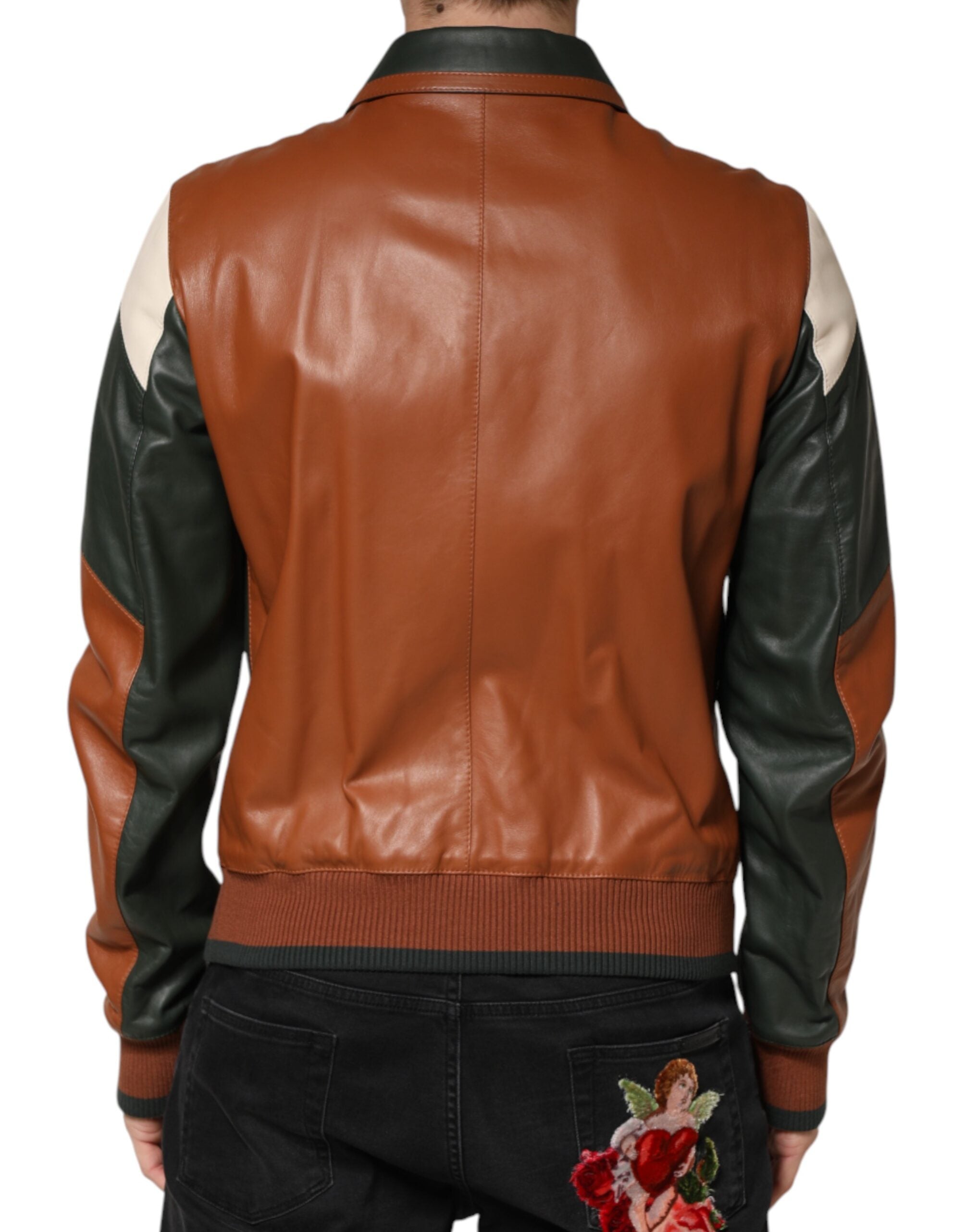 Multicolor Leather Full Zip men Biker Jacket