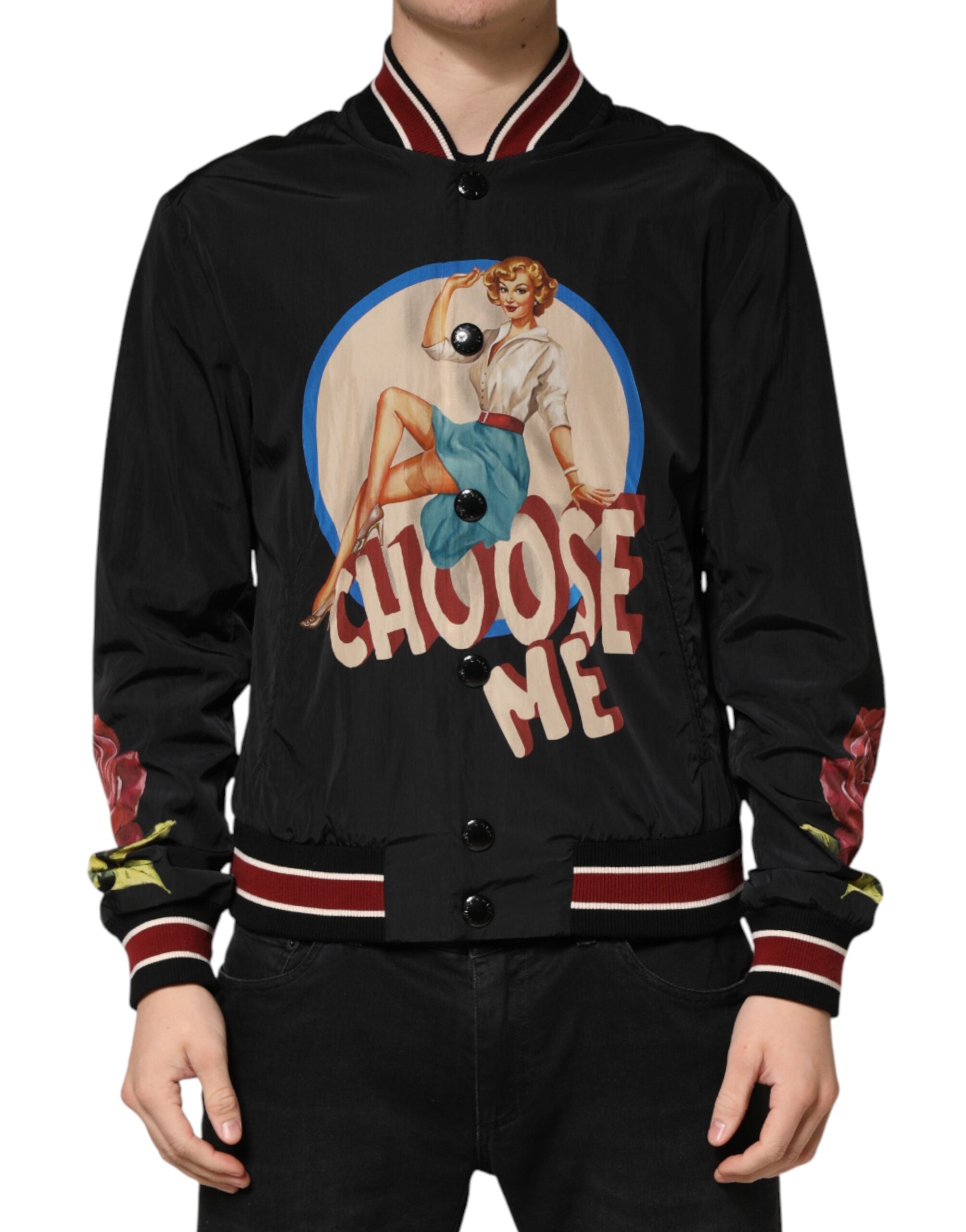 Black Pin Up Button Down Men Bomber Jacket