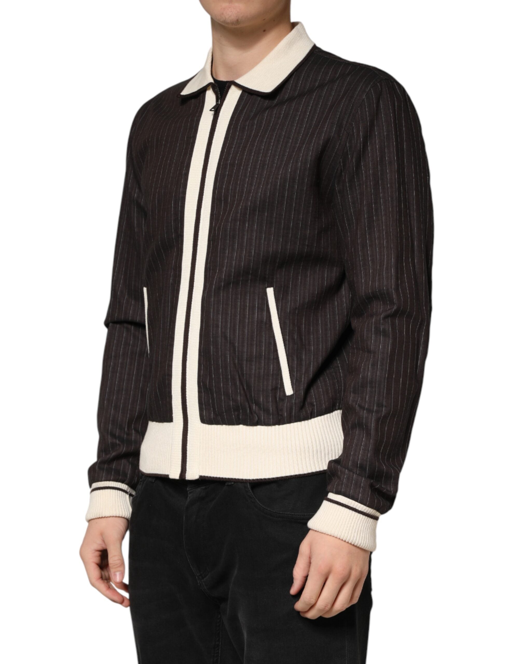 Brown Contrast Stripe Men Bomber Jacket