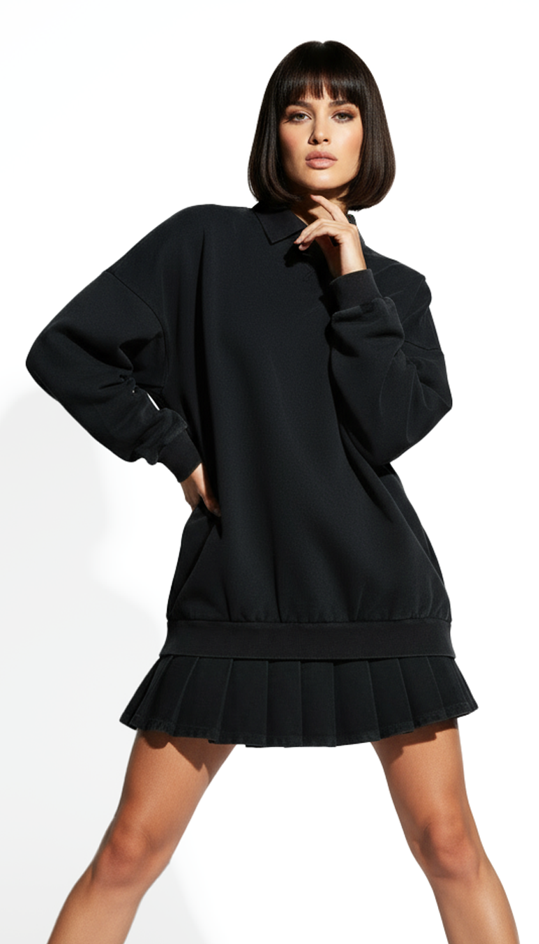Black Cotton Casual Dress