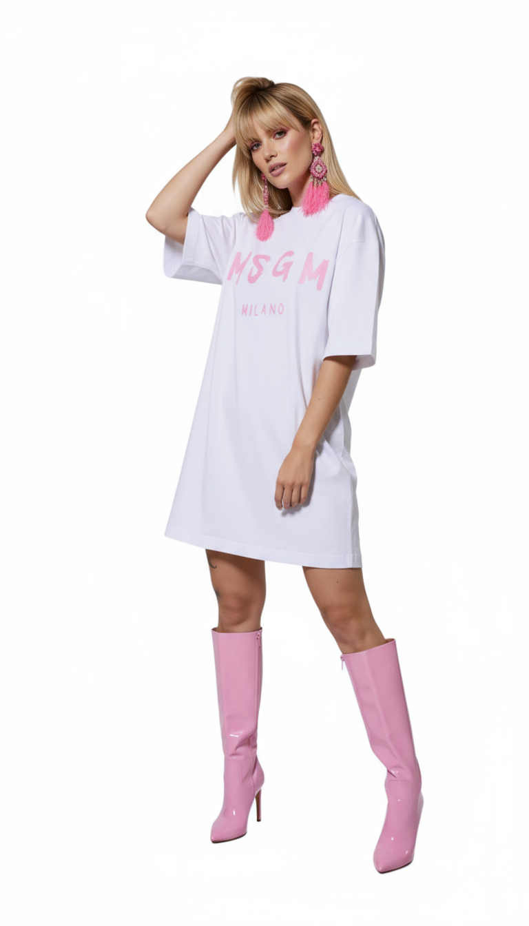 White Logo Print Cotton T-shirt Short Sleeves Mini Dress