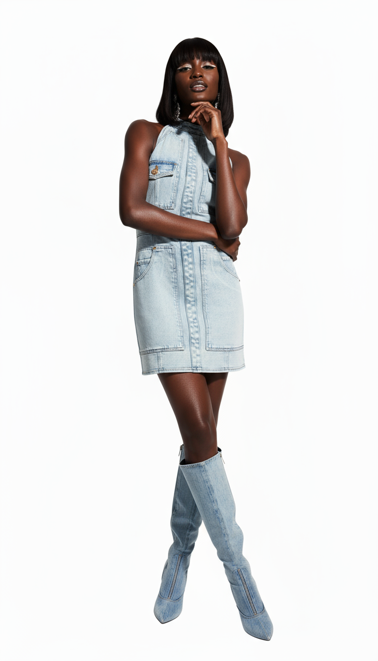 Blue Cotton Casual Dress