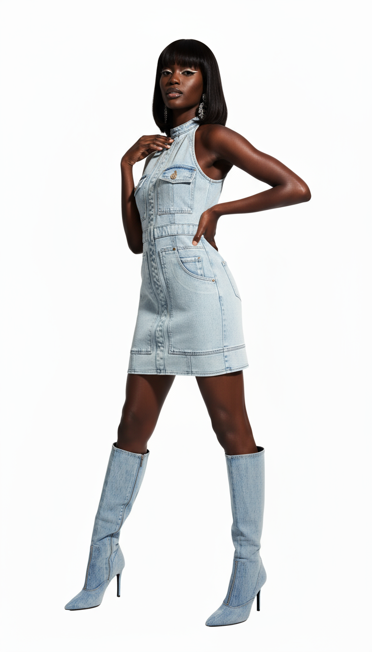 Blue Cotton Casual Dress