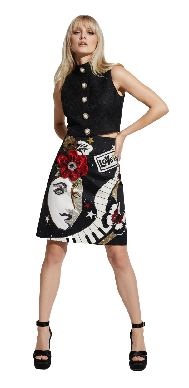 Black Love Clock Sequined Piano Skirt