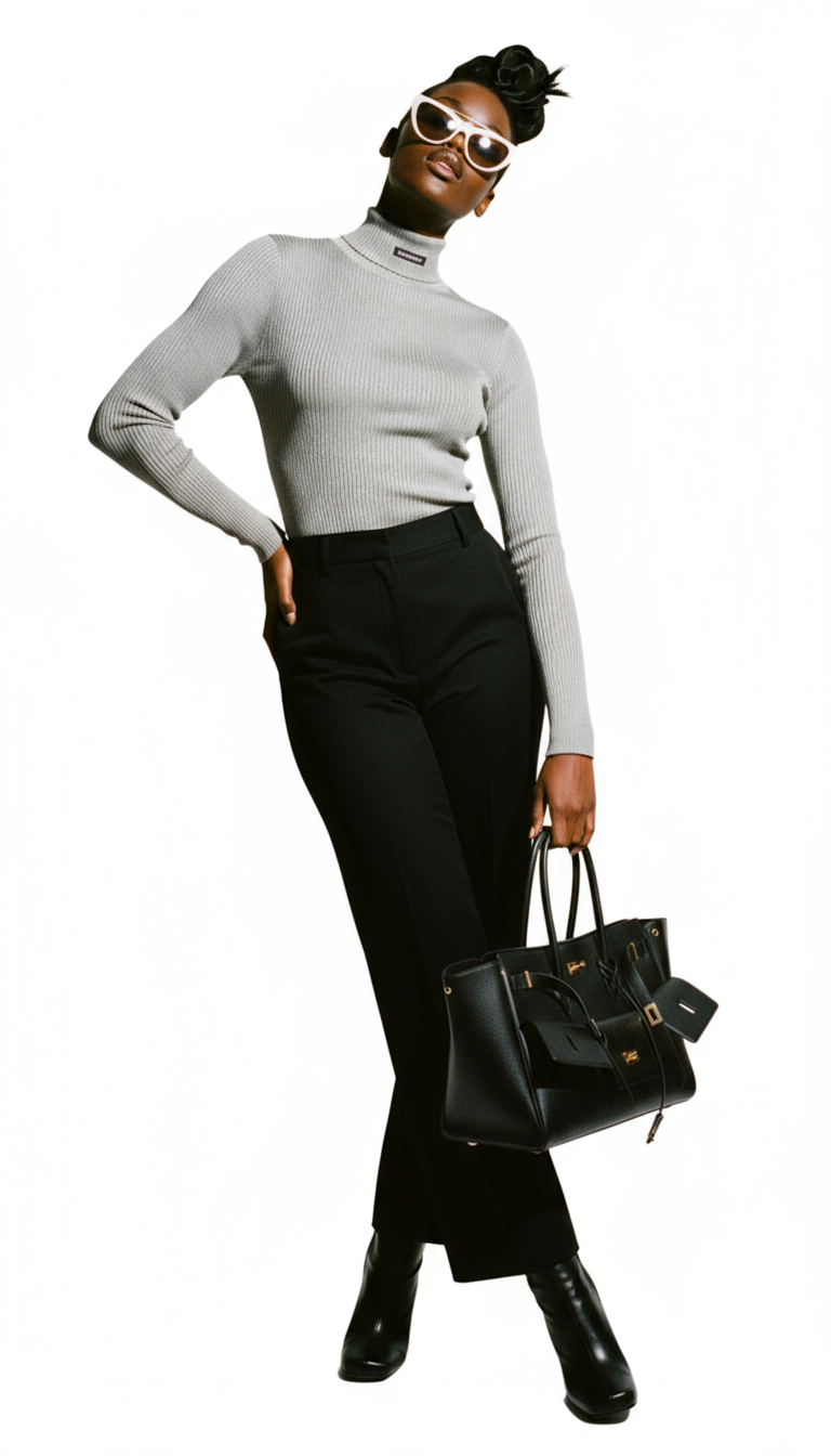 Gray Polyester Turtleneck