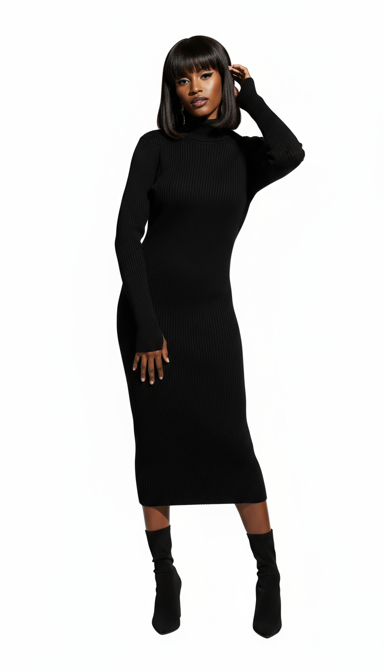 Black Wool Long Dress
