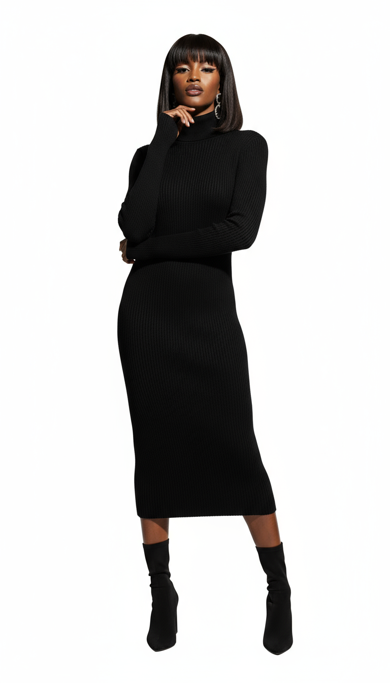 Black Wool Long Dress