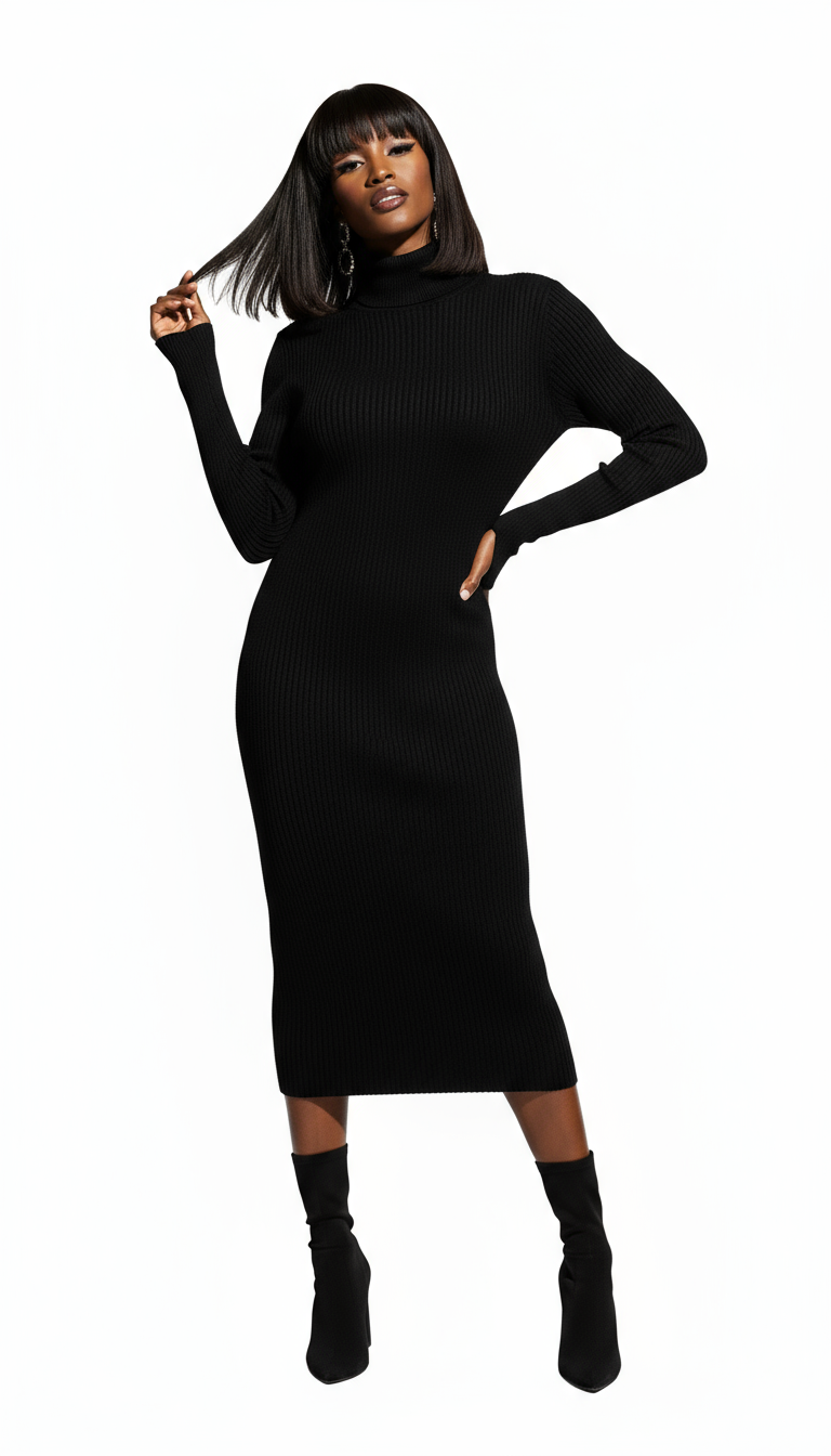 Black Wool Long Dress