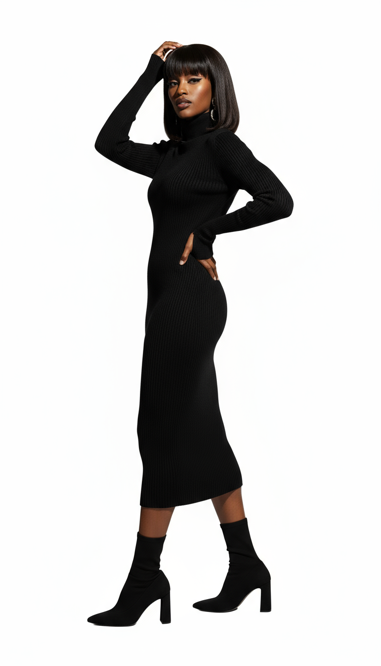 Black Wool Long Dress
