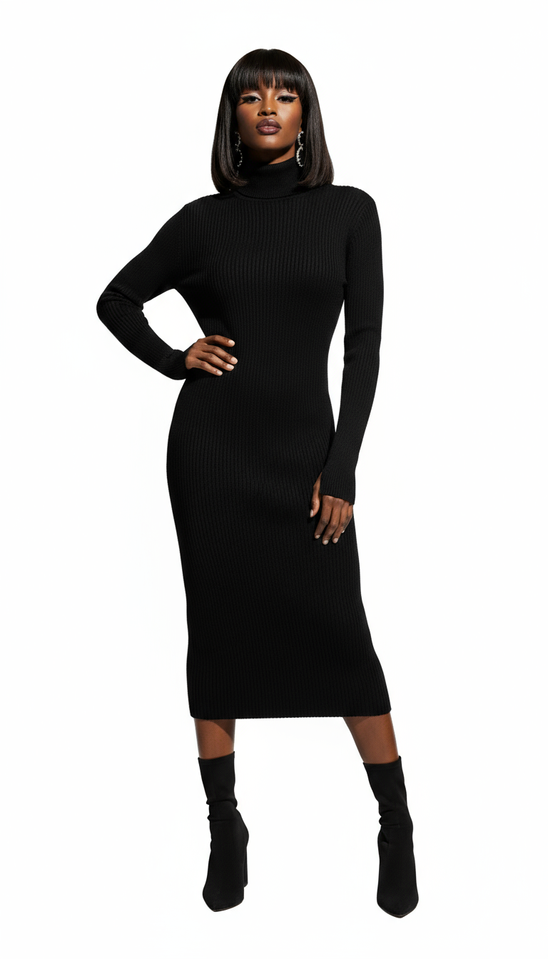 Black Wool Long Dress